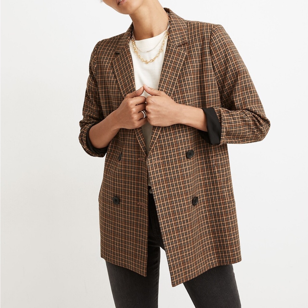 Madewell Caldwell Double-Breasted Blazer in Mandell Plaid